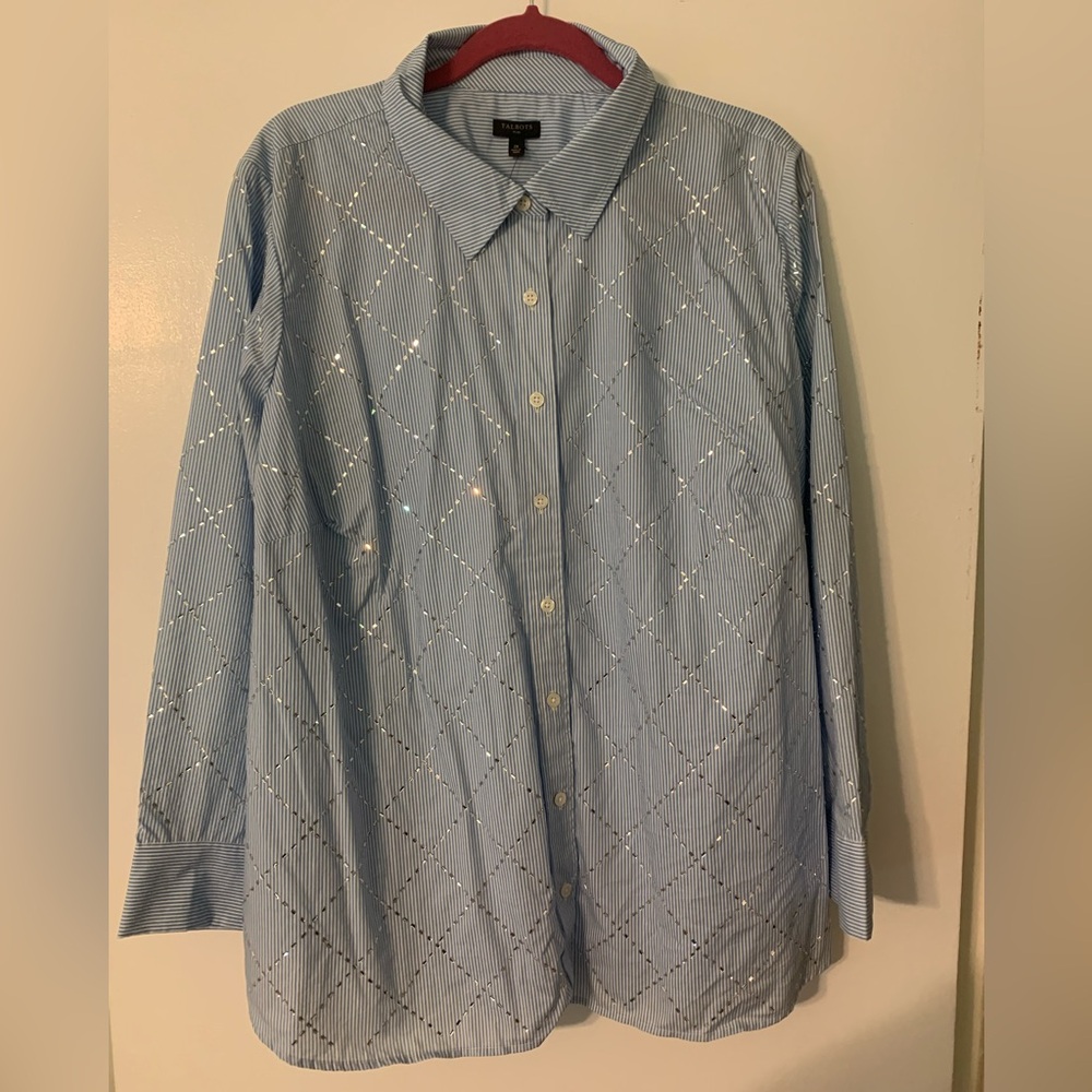 Talbots Blue and White Striped Button-Up Shirt